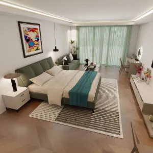 Luxury Custom Made Wood Panel Hotel Bedroom Furniture Set for Full House Eco-Friendly Modern Design Resort Apartment Use