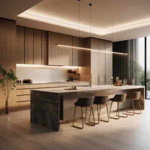 Luxury Custom Wooden Kitchen Cabinets Design Gray White Glossy Plywood Modern Full Kitchen Island Cabinet Set