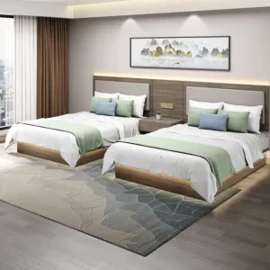 Luxury Modern Design Hotel Bedroom Set Wooden Panel Full Bed Custom Color Villa Use Eco-Friendly Durable Hotel Furniture