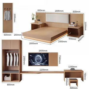 Luxury 5 Star Hotel Furniture Bedroom Set Modern Minimalist Solid Wood Hotel Bed Queen Full Size Hotel Room Furniture Supplier