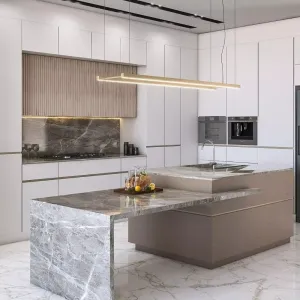 Modern Design Custom Wooden Pantry Kitchen Furniture Smart Lacquer Cupboard Set Glass Melamine Board Carcase Granite Dining
