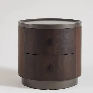Modern Design Luxury Brown Solid Wood Bedroom Nightstand Set Storage Bedside Table Oak Round Nightstand for Hotel