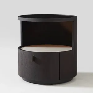 Modern Luxury Design Wooden Hotel Nightstand Bedroom Minimalist Multi-Layer Solid Wood Bedside Table Double Drawer Apartment Use
