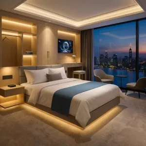 2026 Modern Luxury Hotel Bedroom Furniture Set King-Sized Wood Eco-Friendly Durable Bed Headboard 5-Star Hotel Villa Apartment