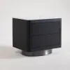 Modern Marble Top Luxury Hotel Wooden Nightstand with 2 Drawers Black Lacquered Solid Wood Bedside Table Bedroom Nightstands
