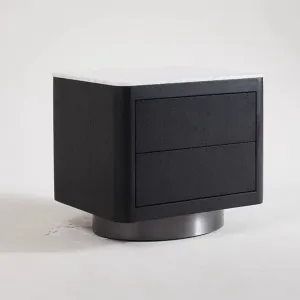 Modern Marble Top Luxury Hotel Wooden Nightstand with 2 Drawers Black Lacquered Solid Wood Bedside Table Bedroom Nightstands