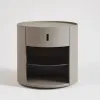 Modern Solid Wood Bedside Table with Drawers Wooden Luxury Saddle Leather Round Bedroom Nightstands Set of 2 Hotel Apartment Set