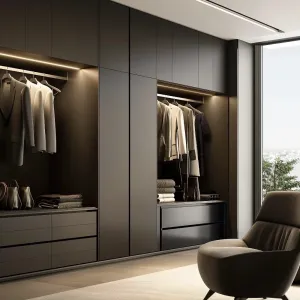 Modern Wooden Wardrobes Custom Closet with Drawers Easy Assemble Bedroom Furniture in Black for Villa and Living Room