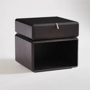 Nordic Minimalist Black Night Stand Modern Solid Wood Bedside Table Creative Rotating Double Drawer Bedroom Wooden Nightstand
