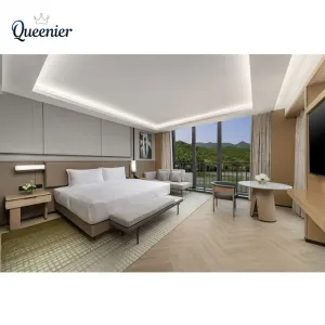 OEM ODM Customized Service Commercial 5 Star Hotel Furniture Modern Luxury Solid Wood Bedroom Set Resort Bed Factory Price