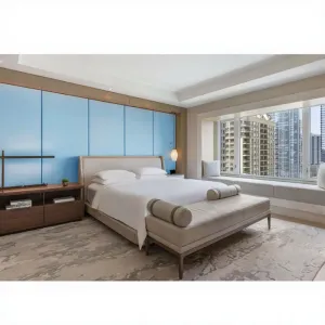 5 Star Hotel Bedroom Furniture Set Modern Solid Wood Frame king Sized Hotel Bed with Leather Slats for Apartment Project