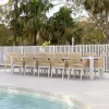 Aluminium Outdoor Furniture Set Garden Table With Round Ceramic Glass Tabletop and Chairs Patio 6 Seat Fabric Dining Set