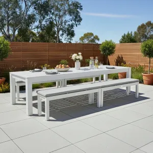 Backyard Deck Outdoor Dinner Villa Weatherproof Anti-rust Patio Dining Furniture White Aluminum Outdoor Dining Table Bench Set