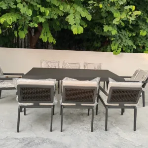 Courtyard Garden Luxury Aluminum 8-Piece Outdoor Dining Set Hotel Aluminum Outdoor Dining Furniture Set