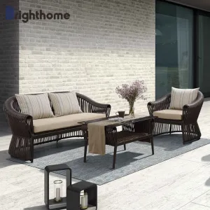 Garden Furniture Luxury European 4 Seat Sectional Sofa Sets Waterproof Fabric Rattan Aluminum Patio Outdoor Patio Furniture