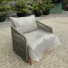 High End Luxury Contemporary Garden Outdoor Furniture Durable Wooden-Patterned Aluminum Woven Rope Sofa
