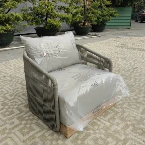 High End Luxury Contemporary Garden Outdoor Furniture Durable Wooden-Patterned Aluminum Woven Rope Sofa