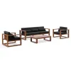 Luxury 311 Patio Sofa for Villa Poolside Teak Wood Grain Aluminium Outdoor Lounge Furniture Set with Coffee Table