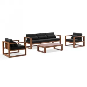 Luxury 311 Patio Sofa for Villa Poolside Teak Wood Grain Aluminium Outdoor Lounge Furniture Set with Coffee Table