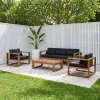 Luxury Teak Wood Grain Aluminium Outdoor Lounge Furniture Set Coffee Table Patio Sofa for Villa Poolside