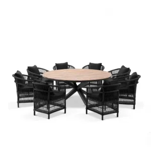 Modern Outdoor Restaurant Round 18m Outdoor Aluminium Dining Table with 8 Wicker Dining Chairs