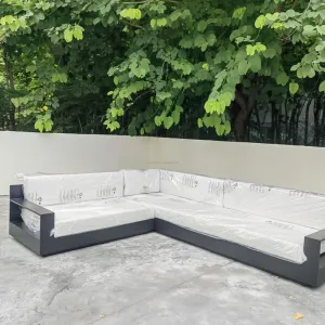 Modern Outdoor Sofa L-Shape Metal Aluminum Sectional Sofas Set for Living Room Garden Patio Hotel Courtyard Park