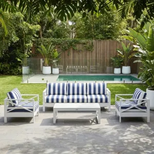 White Coastal Lounge Furniture with Coffee Table for Garden