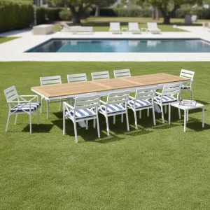 New Waterproof Outdoor Furniture Aluminum Frame Outdoor 3m38m Extension Aluminium Table with 12 Dining Chairs