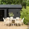Oak Grain Powder Coated Aluminium 6-Seater Polypropylene Rope Chairs Outdoor Round Dining Suite for Alfresco Undercover Patio
