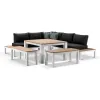 Outdoor Round Dining Suite Oak Grain Powder Coated Aluminium 6-Seater Stain Resistant Cushions Dining Chairs Tables