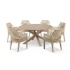Outdoor 15m Round Dining Table Set with 6 Hugo Chairs Light Oak Timber Look Aluminium Poly Rope Frame