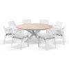 9-Piece Outdoor Round Dining Suite Slatted Tabletop Aluminum Chairs Soft Seat Dining Furniture for Bistro Resort Holiday Home
