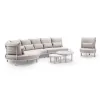 Powder Coated Aluminium Outdoor Lounge Set Curved Design Contemporary Neutral Finish Sofa Set with Round Coffee Table