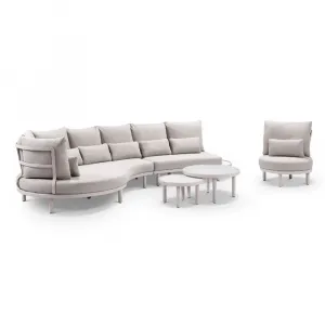 Powder Coated Aluminium Outdoor Lounge Set Curved Design Contemporary Neutral Finish Sofa Set with Round Coffee Table