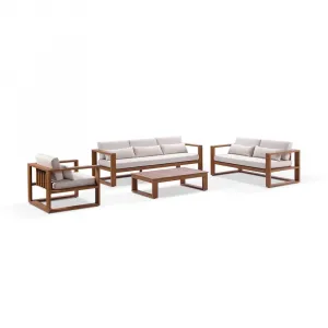 3 2 1 Seater Outdoor Lounge Suite Teak Aluminium Frame Multi-Functional Lift Coffee Table for Alfresco Patio Backyard