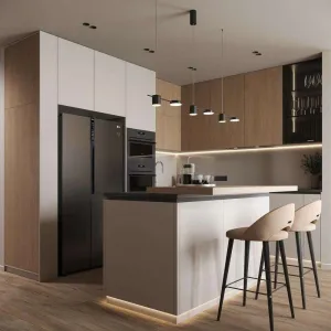 All-in-One Mini Kitchen for Home Apartment and Hotel Use Melamine Particleboard Cabinets with Quartz Countertop