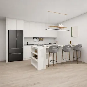 Apartment Project Custom Design Modern Laminate and Marble Top Plywood Kitchen Cabinets and Islands for Hotels
