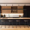 Apartment Project Customized Modern Design Durable Plywood Wood Glass Kitchen Cabinet Set for Dining Mall Use