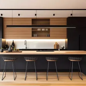 Apartment Project Customized Modern Design Durable Plywood Wood Glass Kitchen Cabinet Set for Dining Mall Use