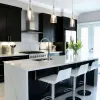 Apartment Project Factory Direct Black Melamine Board Plywood Particleboard Kitchen Cabinets with Sintered Stone Countertop