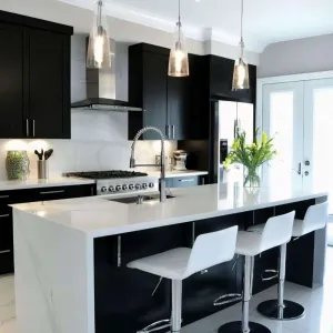 Apartment Project Factory Direct Black Melamine Board Plywood Particleboard Kitchen Cabinets with Sintered Stone Countertop
