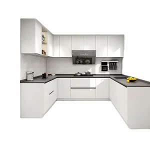Apartment Project High Gloss Small Kitchen Cabinet Design Modern Lacquer Prefab Kitchen Cabinet Plywood Kitchen Furniture Set