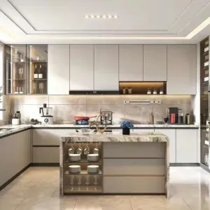 Automatic Design Stainless Steel Carcase Cheap Waterproof Particleboard Modular Eco-Friendly Kitchen Cabinets for Villa Project
