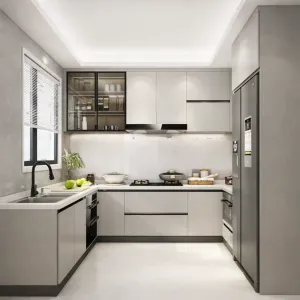 Bulk Apartment Project Design Modular Fireproof Minimalist Glass Pantry Storage Cheap Kitchen Plywood Smart Kitchen Cabinet