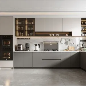 Canada Project Professional Fitted Kitchen Furniture Set Apartment Full Home Minimalist Eco-Friendly Fireproof Glass Plywood