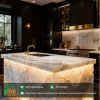 Complete Custom Luxury Lacquer Kitchen Cabinet Solution for Villas with Hardware and Natural Stone Island