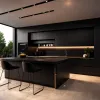 Contemporary Modern Black Melamine Kitchen Cabinets Automatic Touch Open Close System Lacquer Kitchen for Villa Project
