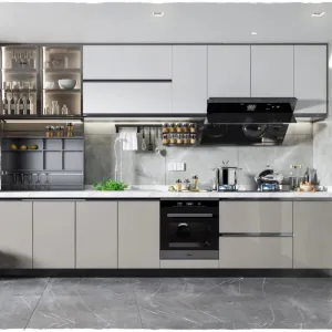 Contemporary Modular Plywood Kitchen Cabinet with Melamine Board and MDF Eco-Friendly Design for Apartments and Hotel Projects