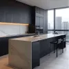 Custom Apartment Project Modern Designs Prefabricated Plywood Black Kitchen Backsplash Islands Full Kitchen Cabinet Set