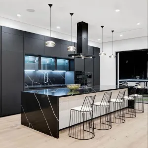 Custom Designed Lacquer Kitchen Island Storage Cabinet Glass Faucet Melamine Kitchen Cupboard Furniture for Dining Apartment